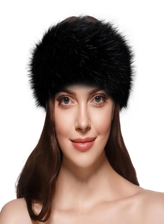 Dikoaina Womens Faux Fur Headband Winter Earwarmer Earmuff Ski (Black) - Image 4